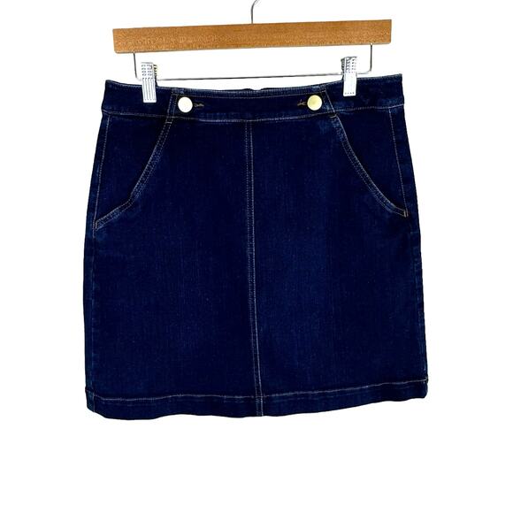 LOFT Dresses & Skirts - LOFT Dark Wash Denim Going Out Short Cotton Jean Skirt Pockets Size 6